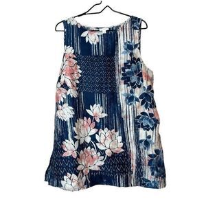 J. Jill Pure Jill Sleeveless Linen Lotus Slit Tunic Top Size Large